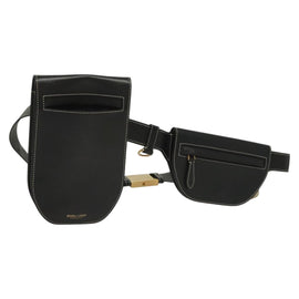 BURBERRY Waist Bag Leather Black Gold Auth bs27391