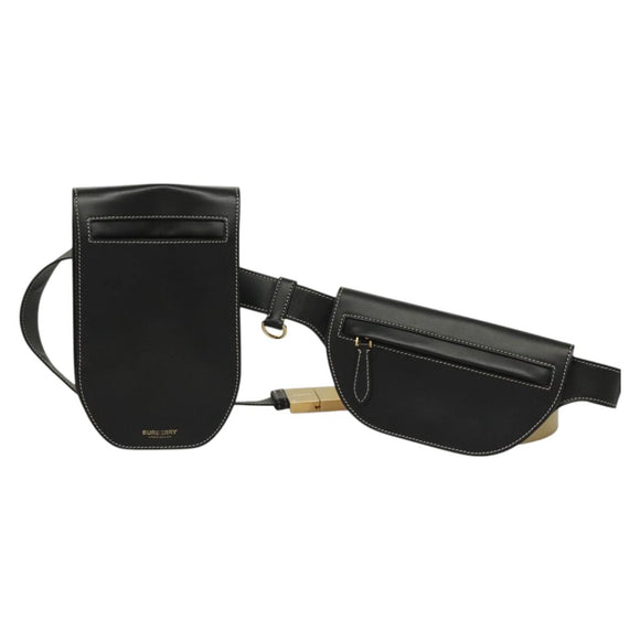 BURBERRY Waist Bag Leather Black Gold Auth bs27391