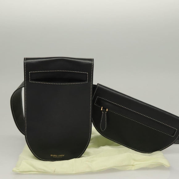 BURBERRY Waist Bag Leather Black Gold Auth bs27391