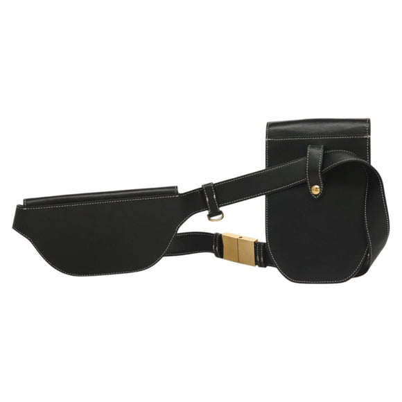 BURBERRY Waist Bag Leather Black Gold Auth bs27391