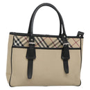 BURBERRY Nova Check Tote Bag Canvas Beige Silver Auth bs27393-1