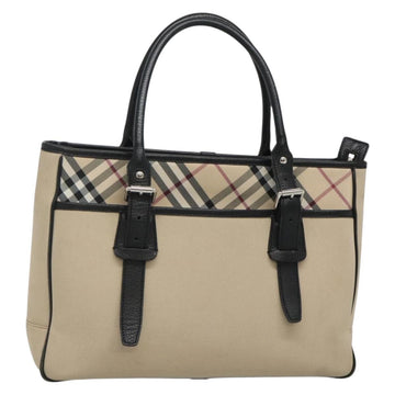 BURBERRY Nova Check Tote Bag Canvas Beige Silver Auth bs27393