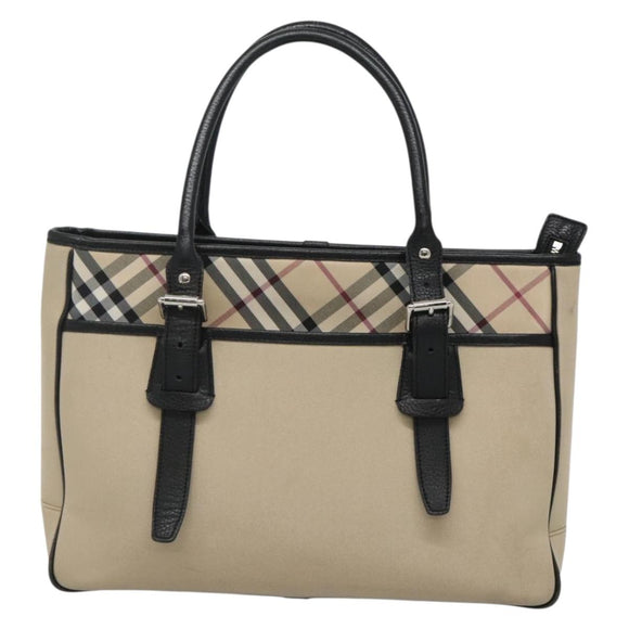 BURBERRY Nova Check Tote Bag Canvas Beige Silver Auth bs27393