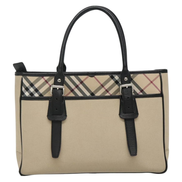 BURBERRY Nova Check Tote Bag Canvas Beige Silver Auth bs27393