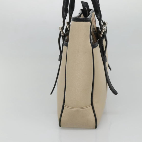 BURBERRY Nova Check Tote Bag Canvas Beige Silver Auth bs27393