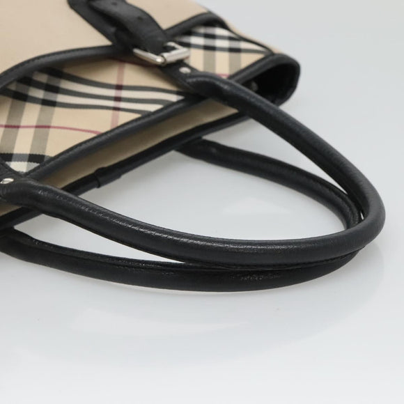 BURBERRY Nova Check Tote Bag Canvas Beige Silver Auth bs27393