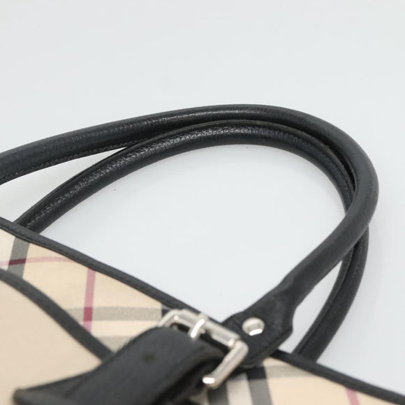 BURBERRY Nova Check Tote Bag Canvas Beige Silver Auth bs27393