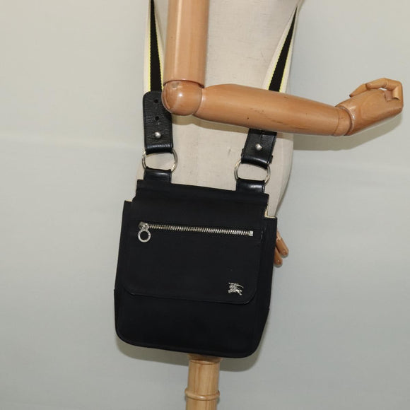 BURBERRY Blue Label Shoulder Bag Canvas Black Silver Auth bs27397