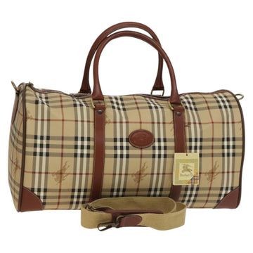Burberrys Nova Check Boston Bag PVC 2way Beige Gold Auth bs27399
