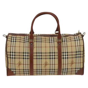 Burberrys Nova Check Boston Bag PVC 2way Beige Gold Auth bs27399 - 0