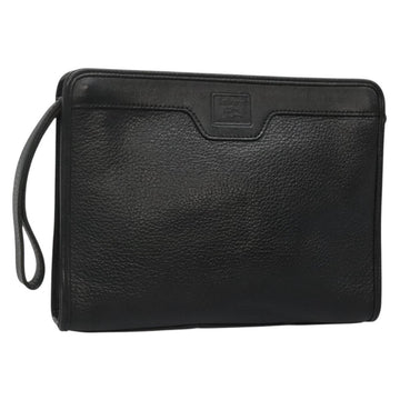 Burberrys Clutch Bag Leather Black Auth bs27401