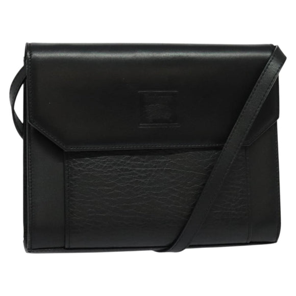 Burberrys Shoulder Bag Leather Black Gold Auth bs27403