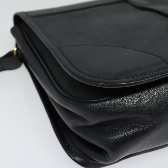 Burberrys Shoulder Bag Leather Navy Gold Auth bs27404