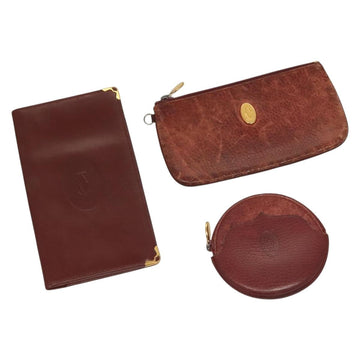 CARTIER Must Line Wallet Leather 3Set Bordeaux Gold Auth bs27409