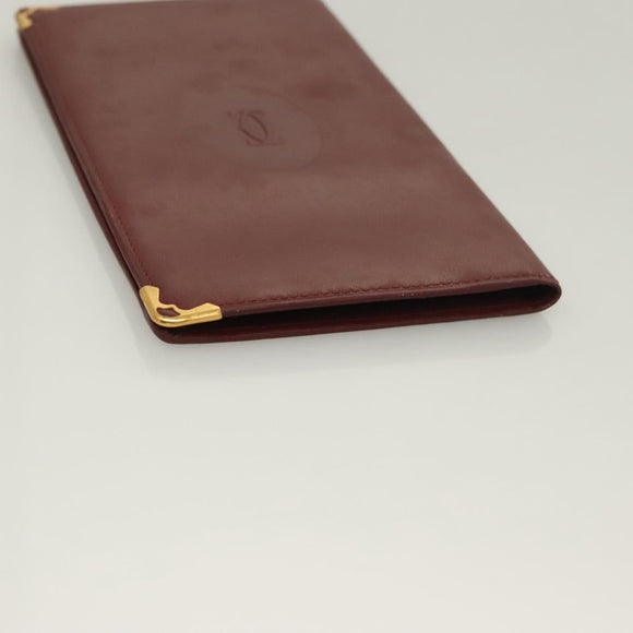 CARTIER Must Line Wallet Leather 3Set Bordeaux Gold Auth bs27409