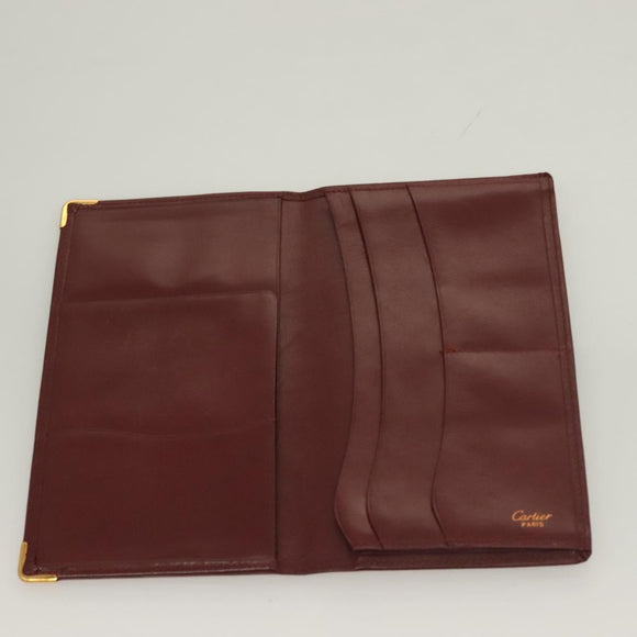 CARTIER Must Line Wallet Leather 3Set Bordeaux Gold Auth bs27409