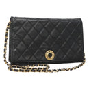 CHANEL Matelasse Chain Shoulder Bag Lamb Skin Black Gold CC Auth bs27414-1