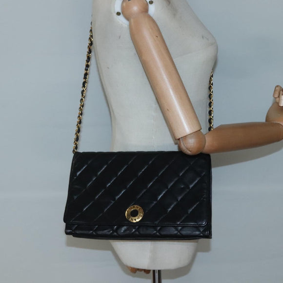 CHANEL Matelasse Chain Shoulder Bag Lamb Skin Black Gold CC Auth bs27414