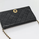 CHANEL Matelasse Chain Shoulder Bag Lamb Skin Black Gold CC Auth bs27414-6