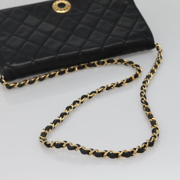 CHANEL Matelasse Chain Shoulder Bag Lamb Skin Black Gold CC Auth bs27414