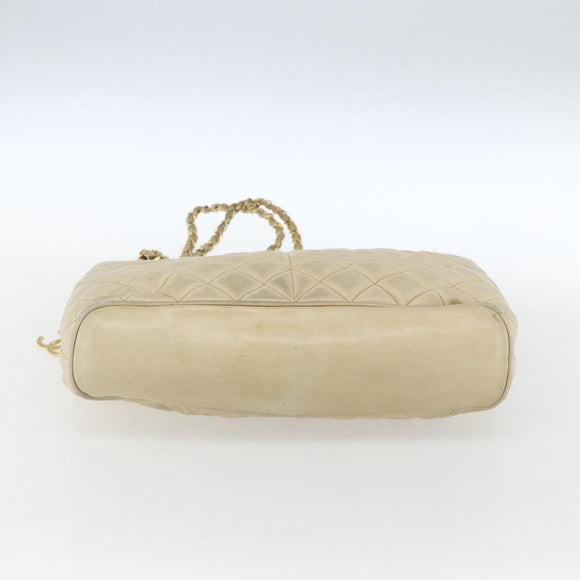 CHANEL Matelasse Chain Shoulder Bag Lamb Skin Beige Gold CC Auth bs27415
