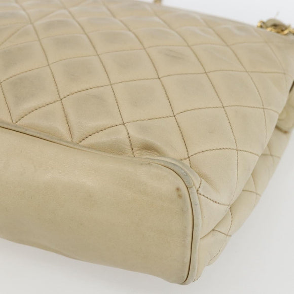 CHANEL Matelasse Chain Shoulder Bag Lamb Skin Beige Gold CC Auth bs27415