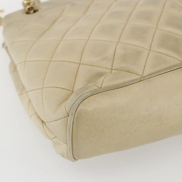 CHANEL Matelasse Chain Shoulder Bag Lamb Skin Beige Gold CC Auth bs27415
