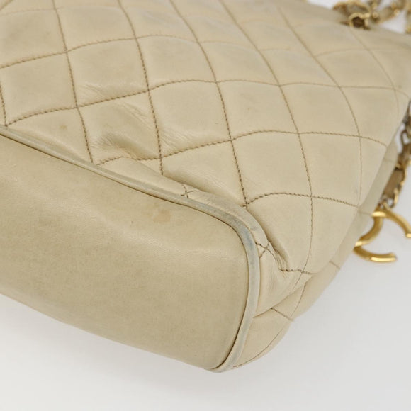 CHANEL Matelasse Chain Shoulder Bag Lamb Skin Beige Gold CC Auth bs27415
