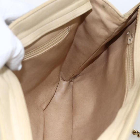 CHANEL Matelasse Chain Shoulder Bag Lamb Skin Beige Gold CC Auth bs27415