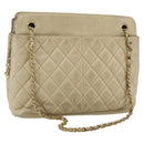 CHANEL Matelasse Chain Shoulder Bag Lamb Skin Beige Gold CC Auth bs27415-1