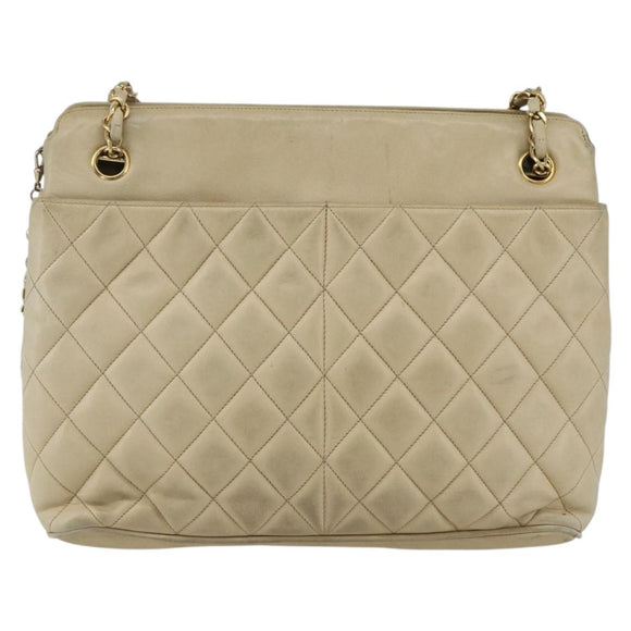 CHANEL Matelasse Chain Shoulder Bag Lamb Skin Beige Gold CC Auth bs27415