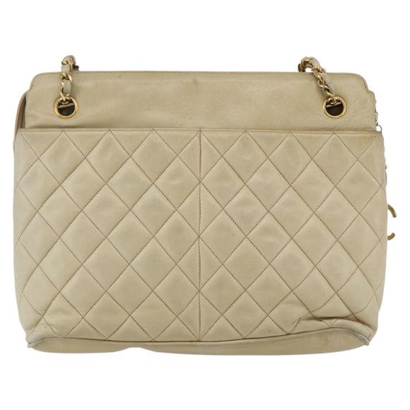 CHANEL Matelasse Chain Shoulder Bag Lamb Skin Beige Gold CC Auth bs27415