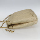 CHANEL Matelasse Chain Shoulder Bag Lamb Skin Beige Gold CC Auth bs27415-4