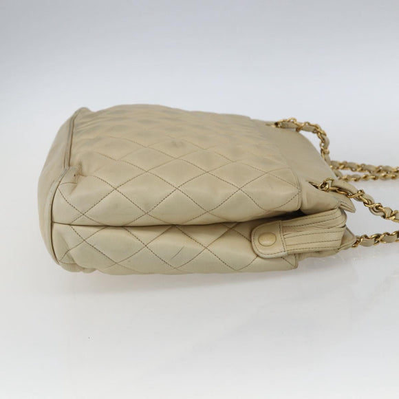 CHANEL Matelasse Chain Shoulder Bag Lamb Skin Beige Gold CC Auth bs27415
