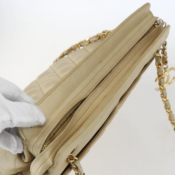 CHANEL Matelasse Chain Shoulder Bag Lamb Skin Beige Gold CC Auth bs27415