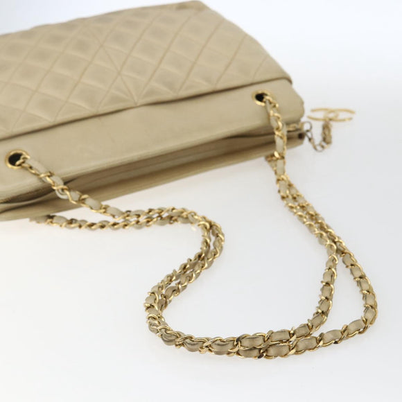 CHANEL Matelasse Chain Shoulder Bag Lamb Skin Beige Gold CC Auth bs27415
