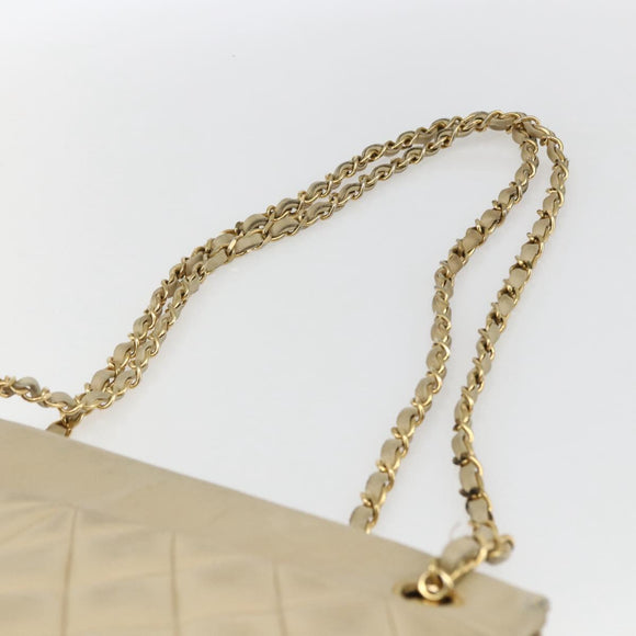 CHANEL Matelasse Chain Shoulder Bag Lamb Skin Beige Gold CC Auth bs27415