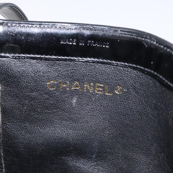 CHANEL Tote Bag Enamel Black Gold CC Auth bs27418