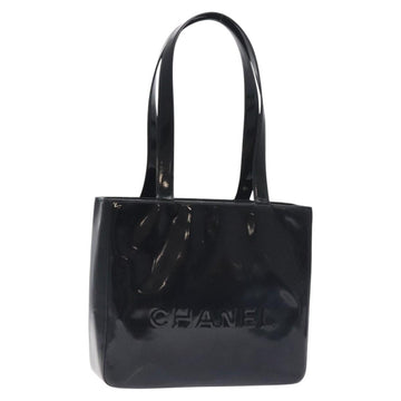 CHANEL Tote Bag Enamel Black Gold CC Auth bs27418