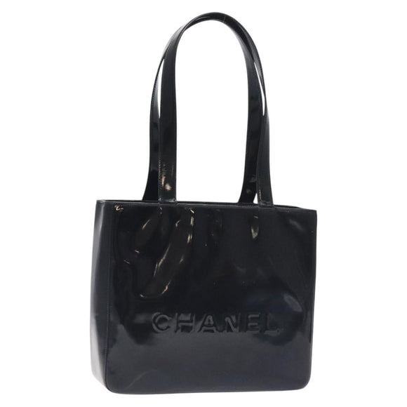 CHANEL Tote Bag Enamel Black Gold CC Auth bs27418