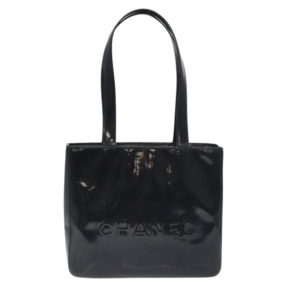 CHANEL Tote Bag Enamel Black Gold CC Auth bs27418