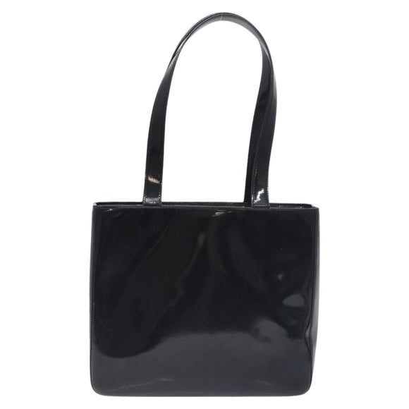 CHANEL Tote Bag Enamel Black Gold CC Auth bs27418