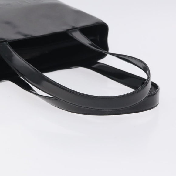 CHANEL Tote Bag Enamel Black Gold CC Auth bs27418