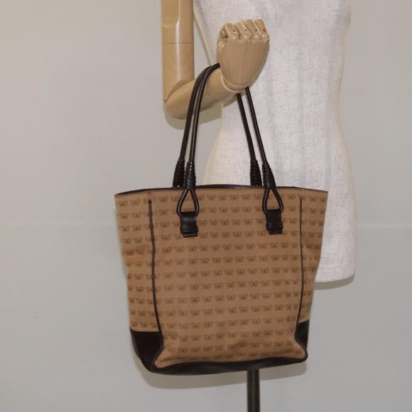 BOTTEGA VENETA Tote Bag Canvas Beige Gold Auth bs27425