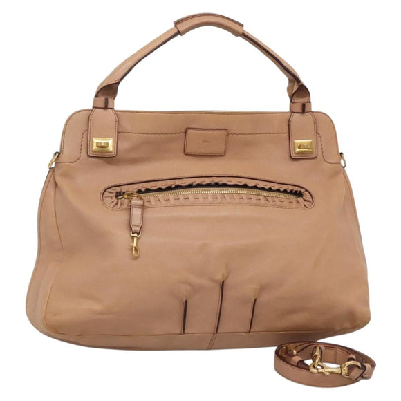 Chloe Hand Bag Leather 2way Pink Gold Auth bs27428