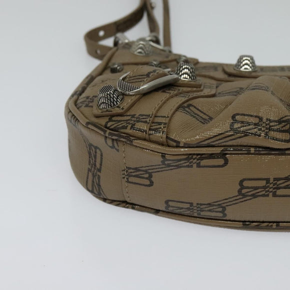 BALENCIAGA Chain Le Cagoule Mini Shoulder Bag Leather Beige Silver Auth bs27430