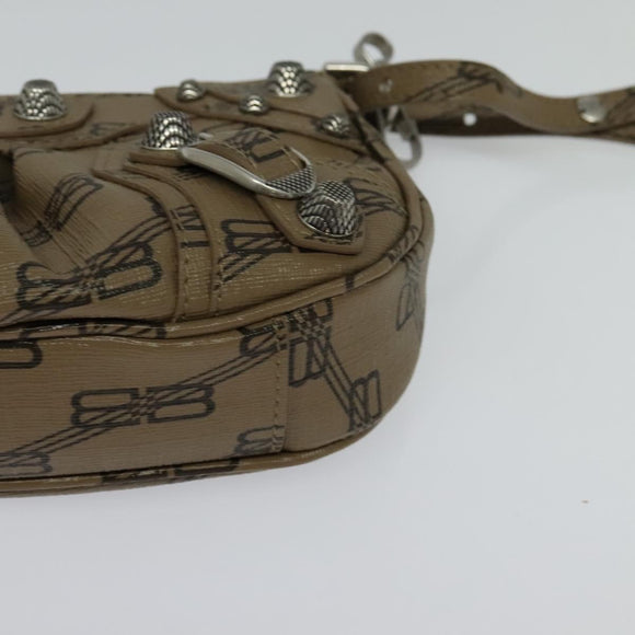 BALENCIAGA Chain Le Cagoule Mini Shoulder Bag Leather Beige Silver Auth bs27430