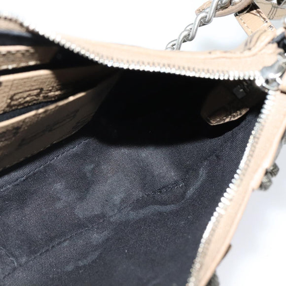 BALENCIAGA Chain Le Cagoule Mini Shoulder Bag Leather Beige Silver Auth bs27430