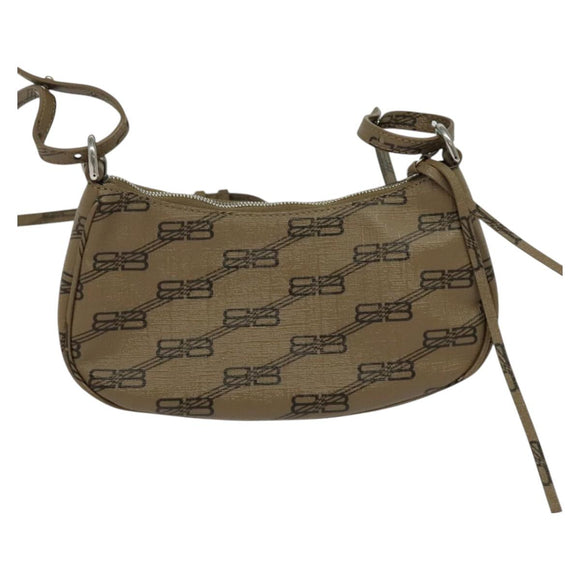 BALENCIAGA Chain Le Cagoule Mini Shoulder Bag Leather Beige Silver Auth bs27430