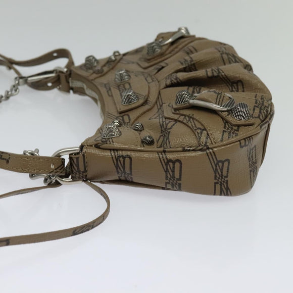 BALENCIAGA Chain Le Cagoule Mini Shoulder Bag Leather Beige Silver Auth bs27430